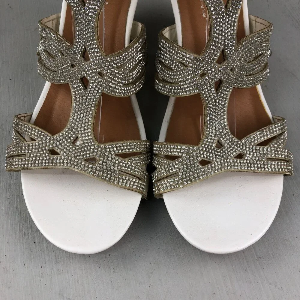 Patrizia by Spring Step Women's Size 41 (9.5-10) White Embellished Wedge Heels